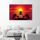 Canvasbillede, Solnedgang og palmer
