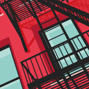 Fototapete Rote Fassade mit Feuertreppe in New York - Heemskerk