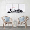 3 stykke lærredstryk, vægmaleri Banksy Graffiti