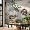Wallsticker Kompas med abstrakte kontinenter