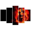 5 stykke lærredstryk Guitar Music Fire