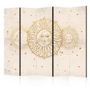 Paravent, Raumteiler freistehend, Trennwand - Golden Sun and Moon - Artistic Retro Style Illustratio