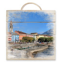 Obraz drewniany promenada portowa nad jeziorem Maggiore - 40x41,5 cm