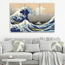 3 stykke lærredstryk, Hokusai Great Wave fra Kanagawa