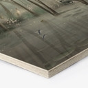 Houten Wanddecoratie wolkenbos aan het meer met reiger in het groen - Ms Tiff