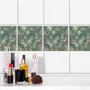 Naklejki na płytki paw w tropikalnym ogrodzie na mozaice - Bloomery Decor - Zestaw 12 sztuk