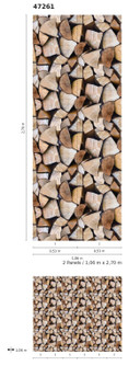 Stakket træ tapet Fototapet Brun, Illustration 2,70 x 1,06 m