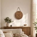 Horloge murale ronde en MDF effet bois avec suspension en corde, horloge rustique pour le salon 40x40x4,5 cm