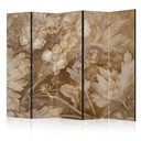 Paravent, Raumteiler freistehend, Trennwand - Carved Floral Ornaments in Soft Sepia and Brown Tones