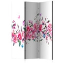 Paravent Séparation de pièce - Fleurs et papillons, 3 pièces