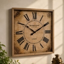 Horloge murale vintage en MDF effet bois, horloge à quartz carrée avec chiffres romains au design antique 50x50x3,5