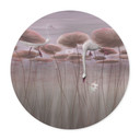 Poster lotusbloemen met zwaan in water in donkerroze - Ms Tiff - Rond