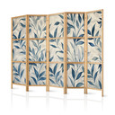 Japanischer Paravent, Raumteiler freistehend, Trennwand - Leaves in Blue Colors - Delicate Botanical