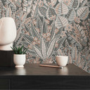 Papel pintado no tejido de diseño con estampado botánico en tonos grises - Elegante diseño de pared