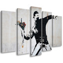 5 stykke lærredstryk, Banksy Graffiti kunstblomster