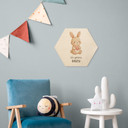 Holzbild Hexagon mit Hase und Herz - Bestärkung 'Ich gehöre dazu'