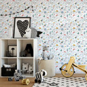 Børnetapet, non-woven tapet med illustration Kids Walls hvid, farverig