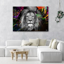 Tableau sur toile, animal lion coloré abstrait