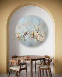 Rundt lærredsbillede Fugle på en gren Chinoiserie