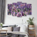 5 stykke lærredstryk, lilla blomster engplanter