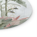 Glasbillede - Tropisk idyl med kolibri blå - blomsterdekoration - rund
