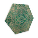 Sekskantet billede af træ Mandala Boho guld-grøn - Bloomery Decor