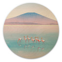 Houten Wanddecoratie Pastelkleurig meer met flamingo's - Rivers - Rond