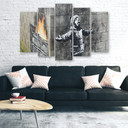 5 stykke lærredstryk, Banksy Smog Boy Street