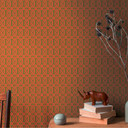 retro tapet i grafisk stil grøn orange - vintage geometrisk non-woven tapet