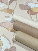Tapet, non-woven blomstertapet Flora beige, brun
