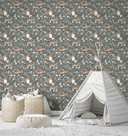 Børnetapet, non-woven tapet med illustration Kids Walls grøn, grå
