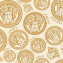 Tapeta Versace Home złoto-biała luksusowa tapeta z włókniny z designerskim wzorem głowy Meduzy 