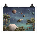 Plakat dla dzieci Kikki Belle - Tropikalny świat fantasy z planetami i palmami