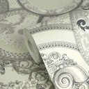 Versace Tapeta z włókniny Art De La Table Circles Meander Medusa Green Grey Metallic