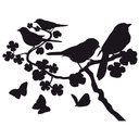 Sticker mural - Branche fleurie avec moineaux