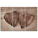3 stykke lærred Print Heart Wood Brown Retro Shabby