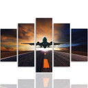 5 stykke lærredstryk Sunset Airplane