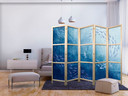 Japanischer Paravent, Raumteiler freistehend, Trennwand - Luminous Clusters of Fish in Blue: Ocean D