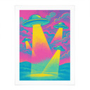 Plakat lądowania UFO w neonowych kolorach - Treechild