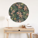 Billede jungle med papegøjer natgrøn - Bloomery Decor - rund – print på aluminium (Alu-Dibond)