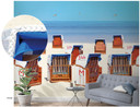 Strandstol tapet ved havet beige, blå,Illustration 2,70 x 1,59 m