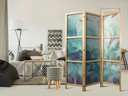 Japanischer Paravent, Raumteiler freistehend, Trennwand - Escaping Fish in Muted Colors Among Ocean 
