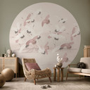Tapeta z ptakami Żurawie nad jeziorem - Bloomery Decor - Okrągła - samoprzylepna/nie tkana