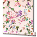 Tapet, ikke-vævet blomstertapet Flora beige, pink