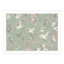 Plakat Żurawie w kolorze Cherry Blossom Rush Green - Bloomery Decor