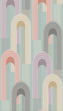 Papier peint intissé avec motifs en arc de cercle en vert, beige graphique
