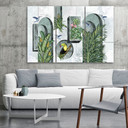 Lærred print 3 stykker, former i væggen med planter og fugle Toucan Koliber