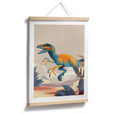 Plakat dla dzieci dinozaur - Velociraptor - brązowy