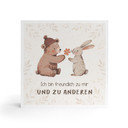 Holzbild zum Hinstellen - Bär und Hase mit dem Satz 'Ich bin freundlich'