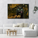 Canvasbillede, Sort kat guld abstrakt